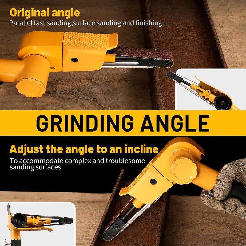 NuoDunco 3/4" x 20-1/2" Pneumatic Sander Air Belt Sander Set With 12Pcs Belts,40/60/80/120Grit,1/4" Air Inlet Mini Air Belt Grinder Air Tool For Aluminium, Iron, Steel Metal - Image 5